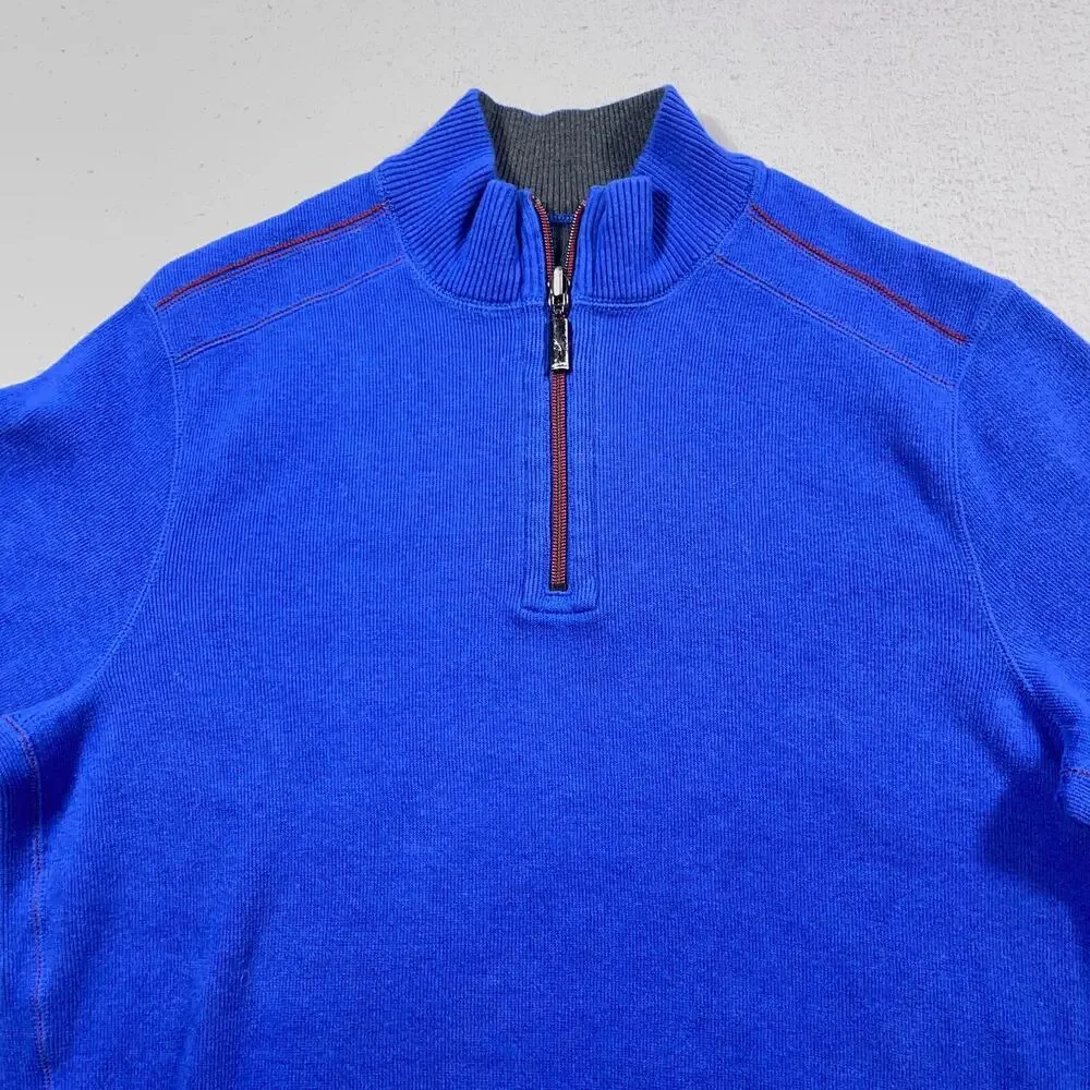 Tommy Bahama Sweatshirt Men Medium Gray Blue Reversible Pullover Preppy Casual‎